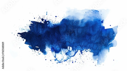 Navy Blue Watercolor Stain on White Background. Texture, Splash, Watercolor, Water, Liquid, Paper, Artistic, Banner, Art, Abstract, Bright, Colour, Graphic, Drawing

