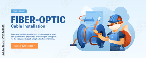 Fiber Optic Cable Installation Ad Banner - Network Infrastructure and Global Internet Connection, Fox
