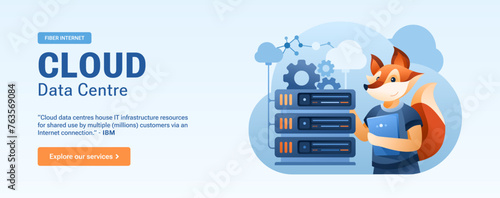 Cloud Data Centre Ad Banner - Network Infrastructure and Global Internet Connection, Fox