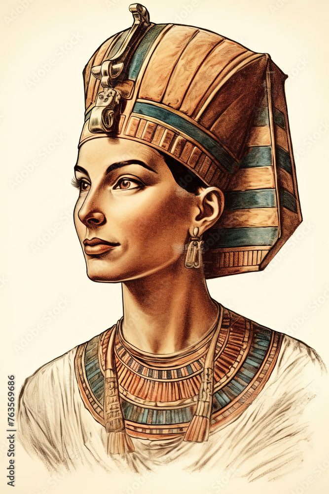 Obraz premium Beautiful classic Ancient Egypt women portrait on white