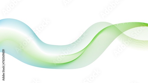 Abstract blue and green gradient wavy flowing line blend background. Abstract backdrop with wave gradient lines. Transparent horizontal green wave on white background.