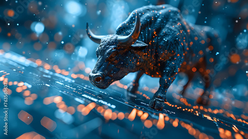 A Bull bullish divergence in Stock market and Crypto - image as generated by AI photo