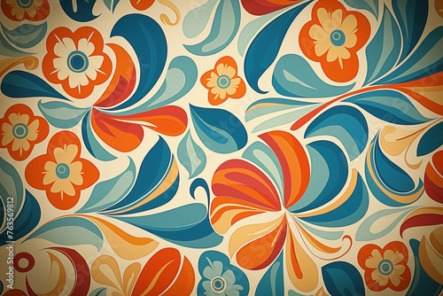 Seamless 70s retro floral pattern with vintage flowers