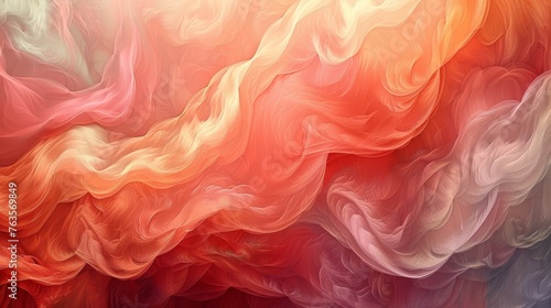  a painting of a red, orange, yellow, and white wave of smoke on a white and red background.