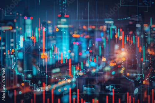 double exposure image of stock market investment graph and city skyline scene concept of business investment and stock future trading