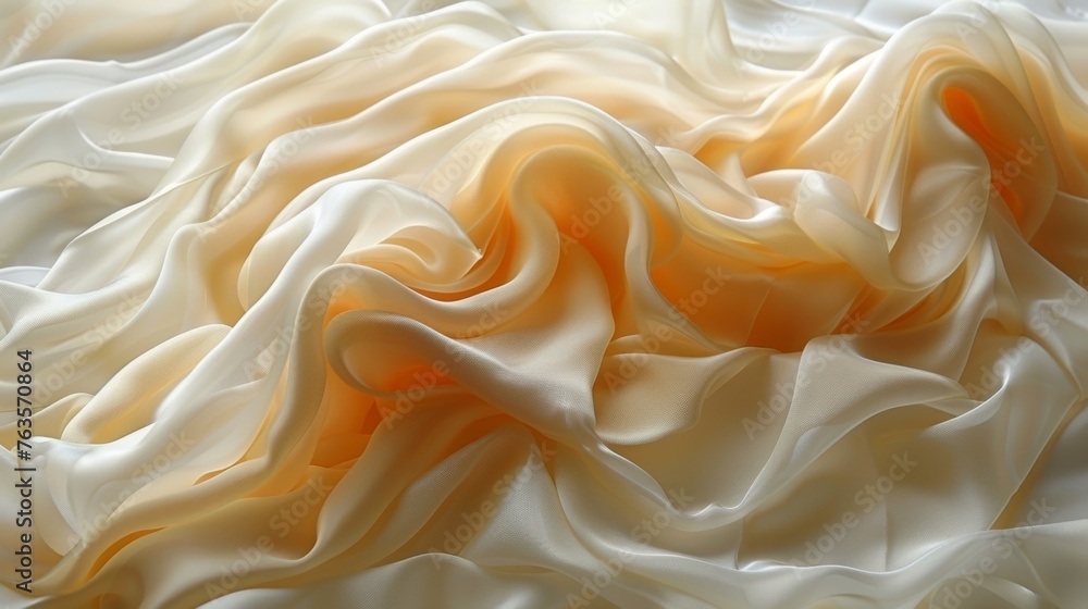  a close up of a white and orange fabric with a very large amount of white and orange fabric on top of it.