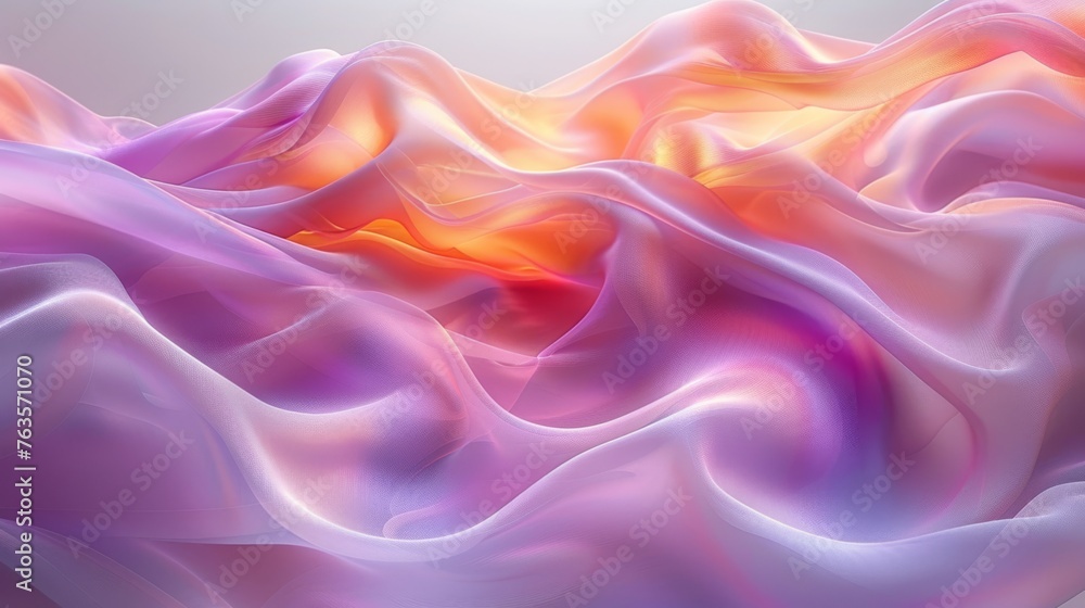  a computer generated image of a wave of pink and orange colors on a white background, with a soft blur of light in the middle of the image.