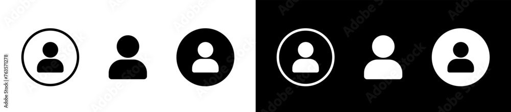 Set user avatar icon, button, profile symbol, flat person icon. User profile login or access authentication icon. Two-tone version on black and white background, vector 10 eps. Set user avatar icon, button, profile symbol, flat person icon. User profile login or access authentication icon. Two-tone version on black and white background, vector 10 eps.