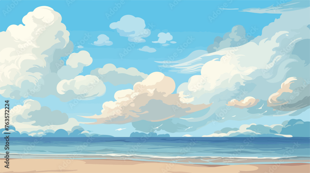 beach sea sand clouds flat cartoon vector illustration