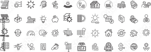 Set of green energy thin line icons. Icons for renewable energy, green technology. Design elements for you projects. Vector illustration