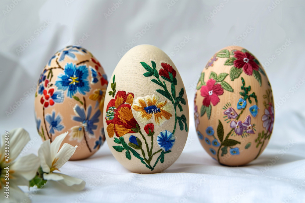 Colorful Easter eggs with embroidery Colorful Easter eggs with embroidery