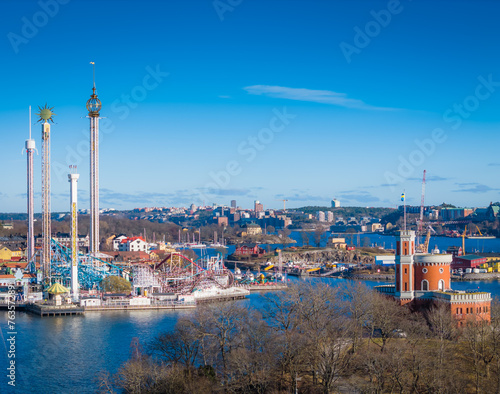 Kastellet Stockholm in Kastellholmen island near to Gamla Stan. Aerial view of Sweden capital. Drone top panorama photo