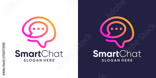 Smart brain logo design template with chat bubble logo design graphic vector. Symbol, icon, creative.