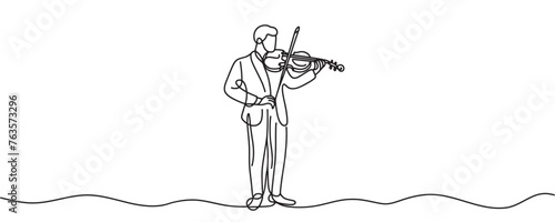 Fiddler one line. Vector illustration. a man plays the violin.