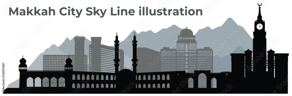 Makkah skyline silhouette in geometric style. Symbol for your design. Vector illustration.
