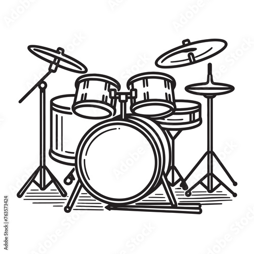 Drum installation in one line. Continuous line drawing of a drum set.