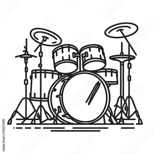 Drum installation in one line. Continuous line drawing of a drum set.