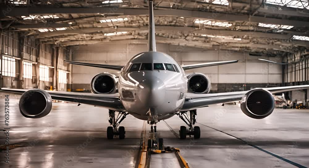 Commercial airplane in a hangar. Commercial airplane in a hangar.