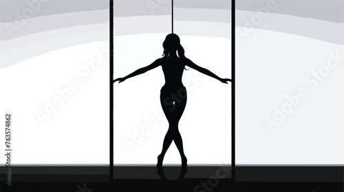 Black silhouette of slim pole dancer woman flat 