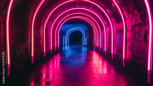 Tunel neon abstrato na cor predominante rosa 