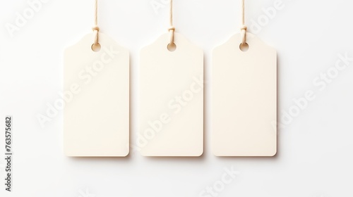 Set of Three Plain Ivory Tags on White Background