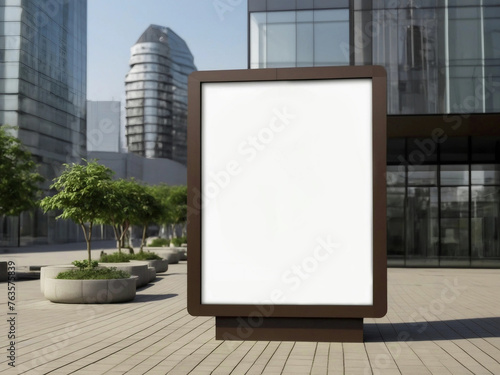 Mockup of a billboard for marketing campaign on a sustainable street of a futuristic downtown area photo