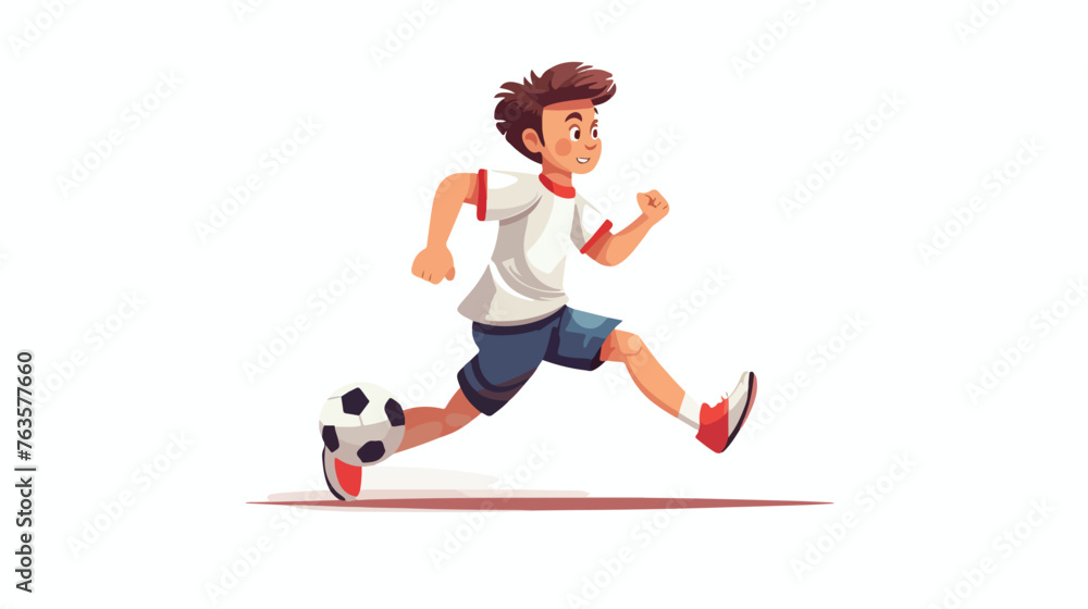 Boy running and kicking ball child soccer player 