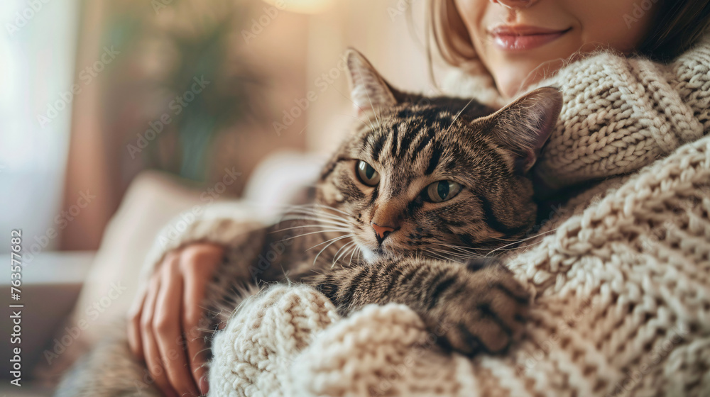 Feline Affection: Cute Cat Snuggling Up to Its Owner, Creating a Heartwarming Bond of Love and Comfort Feline Affection: Cute Cat Snuggling Up to Its Owner, Creating a Heartwarming Bond of Love and Comfort