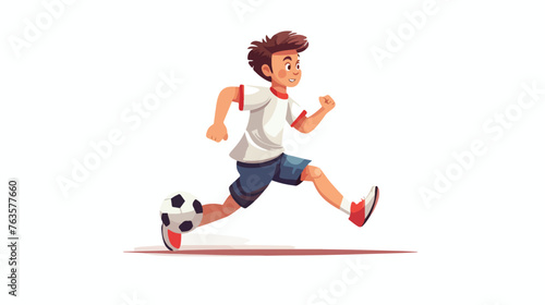 Fototapeta Naklejka Na Ścianę i Meble -  Boy running and kicking ball child soccer player 