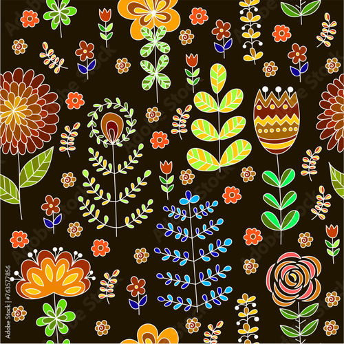 Hand draw seamless pattern floral elements. Arabic, oriental, indian motiv. Hand draw vector illustration