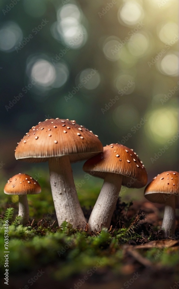 Close-up of mushrooms on the ground. Blurred background Close-up of mushrooms on the ground. Blurred background