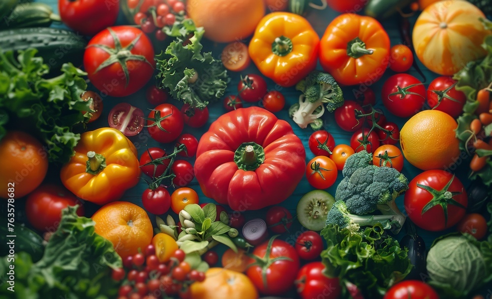 Vibrant selection of fresh vegetables including tomatoes peppers and greens representing a healthy diet Vibrant selection of fresh vegetables including tomatoes peppers and greens representing a healthy diet