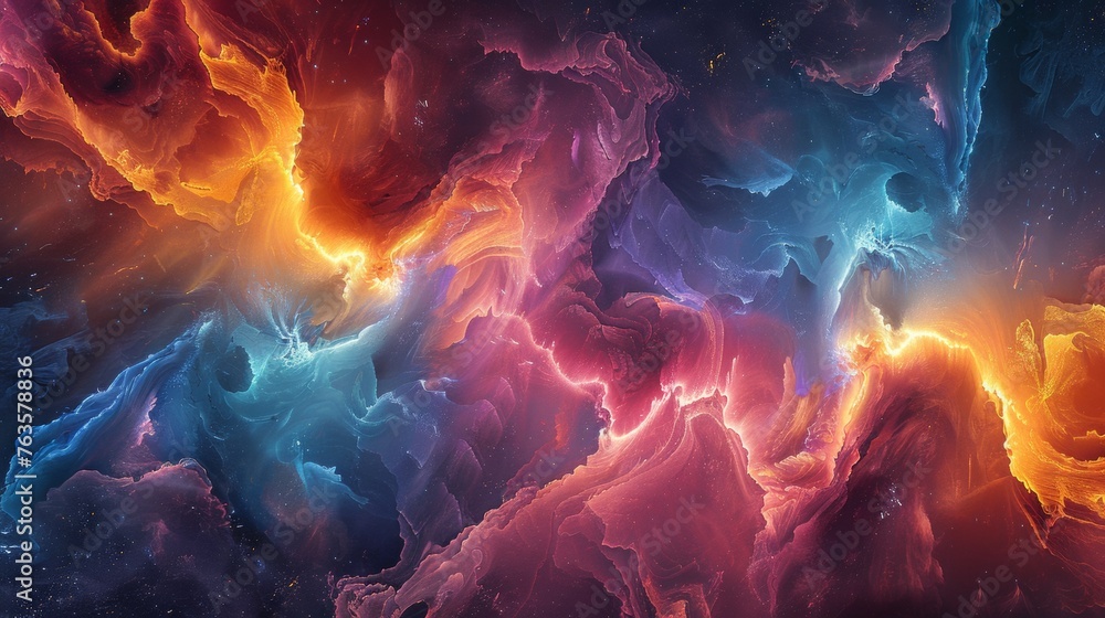 A colorful abstract painting of a space scene with many colors, AI
