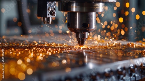 A machine is cutting metal with sparks flying everywhere, AI