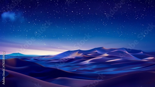 Digital art of a tranquil desert under a starry night sky  blending purples and blues