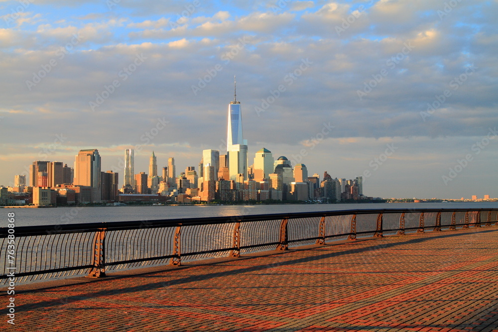 View over Manhattan and the Hudson river from Hoboken rivereside walk