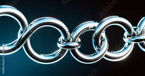 A simplistic yet striking depiction of silver chain links against a dark backdrop. The image highlights the smooth, reflective quality of the metal and the symmetry of the chain design. AI generation photo