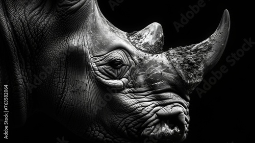 Majestic rhino portrait in monochrome