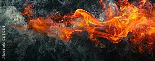 Vivid flames and smoke on dark background