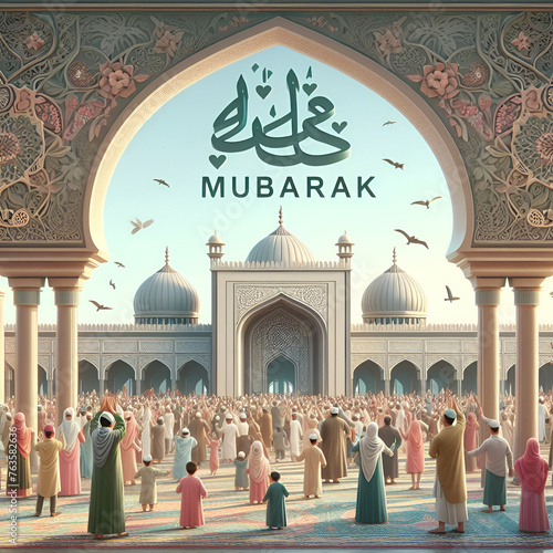 Eid ul Adha Mubarak,Eid Mubarak greeting Card Illustration, ramadan kareem cartoon vector Wishing for Islamic festival for banner, poster, background, flyer, for marketing post picture, Ai 