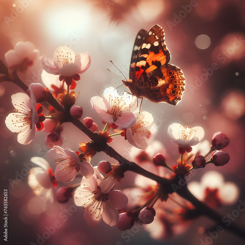 Wild flowers of clover and butterfly in a meadow in nature in the rays of sunlight in summer in the spring  A picturesque colorful artistic image with a soft focus ai generated © John Designs 92