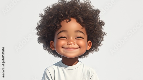 Joyful child with curly hair smiling