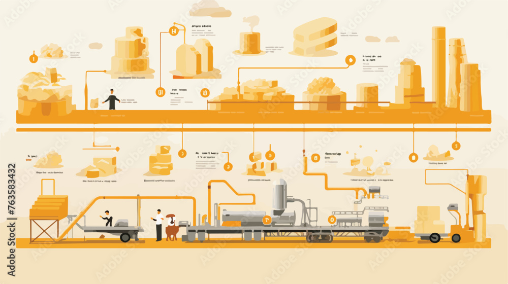 Cheese production process on factory a vector 