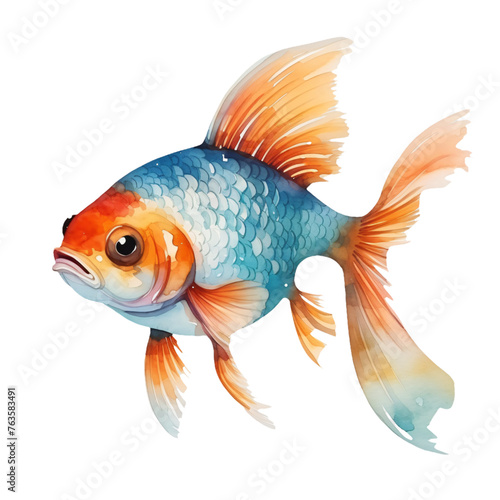 A striking watercolor rendition of a lively goldfish
