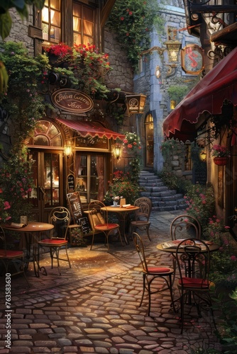 A charming cafe tucked away on a quaint European street
