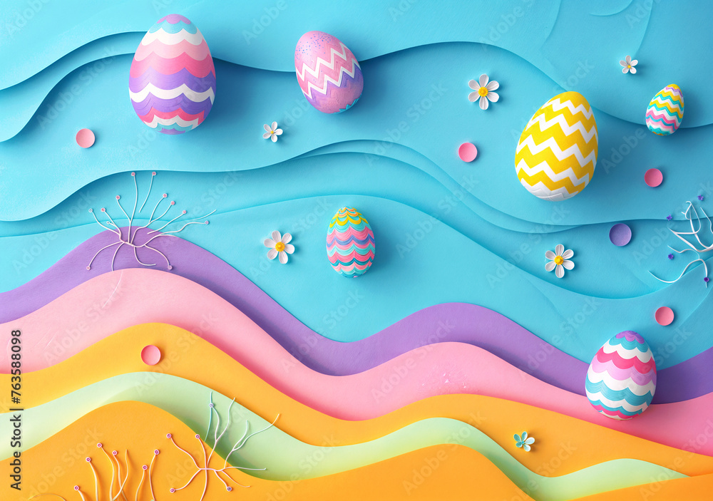 Easter Poster Banner Cover Paper Artwork Background for Greeting or Social media Post. Neo Art Cards E V 9 16