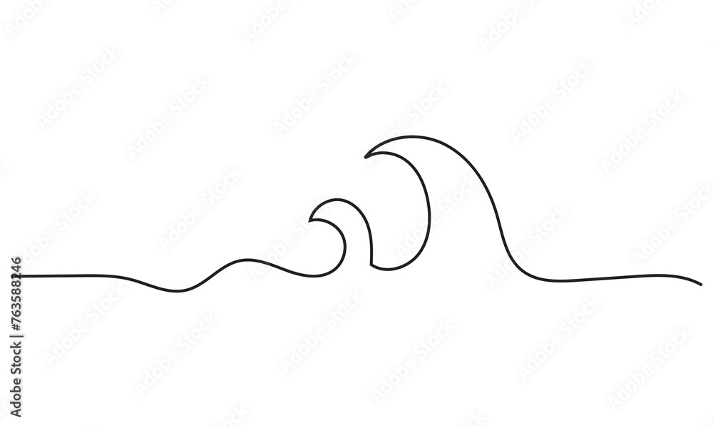 Vector isolated one line simple wave drawing. Single line wave minimal tattoo sketch. Vector illustration. EPS 10 Vector isolated one line simple wave drawing. Single line wave minimal tattoo sketch. Vector illustration. EPS 10