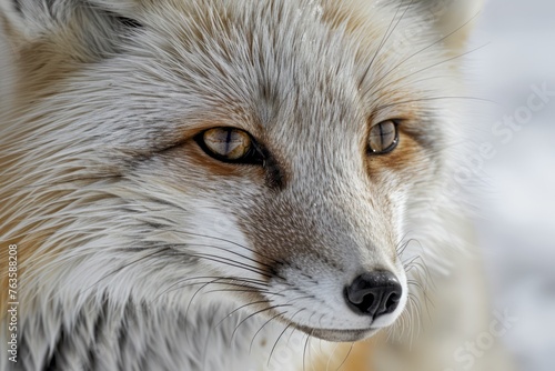 Close-Up Portrait of a Beautiful Red Fox in Natural Winter Habitat with Detailed Fur Texture