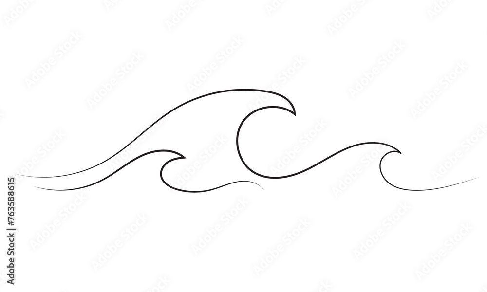 Vector isolated one line simple wave drawing. Single line wave minimal tattoo sketch. Vector illustration. EPS 10 Vector isolated one line simple wave drawing. Single line wave minimal tattoo sketch. Vector illustration. EPS 10
