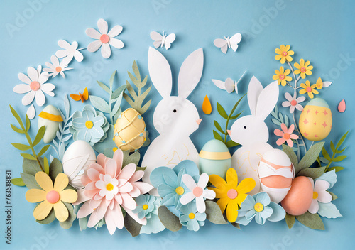 Easter Poster Banner Cover Paper Artwork Background for Greeting or Social media Post. Neo Art Cards E V 9 4